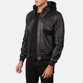 Luson Black Leather Bomber Jacket